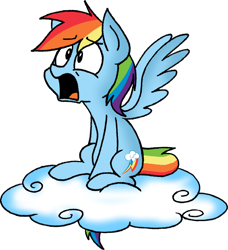 Size: 1024x1122 | Tagged: safe, artist:strangiesleepy, rainbow dash, pegasus, pony, cloud, flabberghasted, jaw drop, solo, surprised