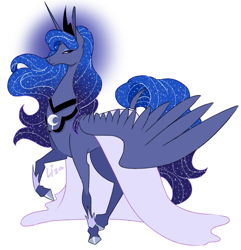 Size: 795x824 | Tagged: safe, artist:liza-lee, princess luna, alicorn, horse, pony, beautiful, big ears, clothes, dress, ethereal mane, female, mare, raised hoof, simple background, solo, white background