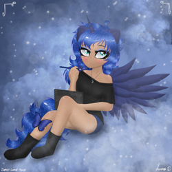 Size: 3000x3000 | Tagged: safe, artist:darkest-lunar-flower, princess luna, human, dream realm, eared humanization, horn, horned humanization, humanized, tailed humanization, winged humanization, wings