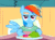 Size: 605x450 | Tagged: safe, screencap, rainbow dash, pegasus, pony, read it and weep, animated, bandaid, bed, chewing, cropped, eating, floppy ears, gulp, hospital bed, jello, messy eating, open mouth, solo
