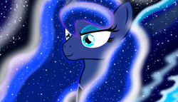 Size: 1400x800 | Tagged: safe, artist:katya, princess luna, alicorn, pony, art, colored wings, drawing, ethereal mane, multicolored wings, night, sparkles, wings