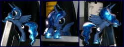 Size: 4368x1672 | Tagged: safe, artist:madponyscientist, princess luna, pony, computer monitor, craft, irl, photo, solo