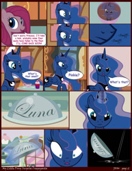 Size: 1024x1326 | Tagged: safe, artist:j5a4, pinkie pie, princess luna, alicorn, pony, comic:surprise, comic, pinkamena diane pie, platter