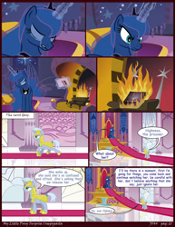 Size: 1600x2071 | Tagged: safe, artist:j5a4, princess luna, alicorn, pony, comic:surprise, angry, book, comic, crying, fire, fireplace, levitation, magic, royal guard, telekinesis