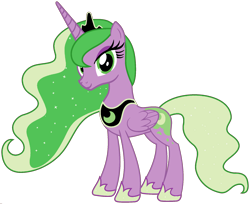 Size: 1920x1566 | Tagged: safe, edit, princess luna, spike, alicorn, pony, ethereal mane, female, fusion, green eyes, green mane, hoof shoes, mare, palette swap, ponyar fusion, recolor, simple background, solo, transparent background, vector, vector edit