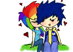 Size: 900x639 | Tagged: safe, artist:forgetmorals, rainbow dash, soarin', human, female, humanized, male, shipping, soarindash, straight