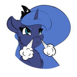 Size: 800x800 | Tagged: safe, artist:skitsroom, princess luna, alicorn, pony, angry, bust, crown, female, jewelry, regalia, s1 luna, simple background, snorting, solo, sticker, transparent background