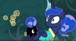 Size: 1672x917 | Tagged: safe, screencap, princess luna, alicorn, pony, between dark and dawn, burrs, butt, literal butthurt, plot