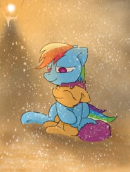 Size: 1536x2048 | Tagged: safe, artist:fuzzyfox11, rainbow dash, scootaloo, pegasus, pony, cute, scootalove, snow, snowfall