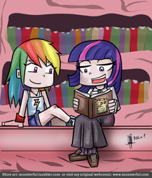 Size: 798x936 | Tagged: safe, artist:php13, rainbow dash, twilight sparkle, human, book, humanized