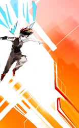 Size: 600x966 | Tagged: safe, artist:foxinshadow, rainbow dash, human, abstract background, female, humanized, jumping, mirror's edge, parody, request, sketch, solo, tattoo, winged humanization, wings