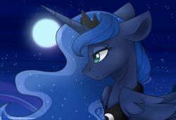 Size: 3000x2048 | Tagged: safe, artist:cinnamontee, princess luna, alicorn, pony, bust, female, mare, moon, night, portrait, profile, solo