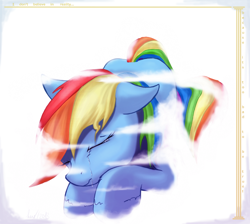 Size: 722x647 | Tagged: safe, artist:leyanor, rainbow dash, pegasus, pony, blue coat, crying, female, mare, multicolored mane, solo