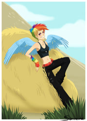 Size: 800x1117 | Tagged: safe, artist:seismopac, rainbow dash, human, humanized, solo, winged humanization