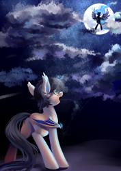 Size: 1280x1810 | Tagged: safe, artist:shu-jeantte, princess luna, oc, bat pony, pony, female, mare, moon, night, obtrusive watermark, watermark