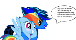 Size: 1024x544 | Tagged: safe, rainbow dash, oc, pegasus, pony, pony creator, 1000 hours in ms paint, announcement, blushing, brandon, canon x oc, donut steel, female, male, ms paint, shipping, straight, text, wat, why