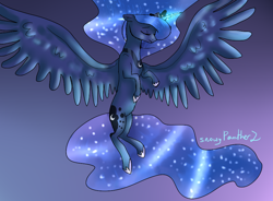 Size: 870x640 | Tagged: safe, artist:sunniesfunthecupcake, princess luna, alicorn, pony, solo, spread wings, wings