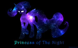 Size: 2500x1562 | Tagged: safe, artist:kirasunnight, princess luna, alicorn, pony, glowing eyes, silhouette, solo, space, wallpaper