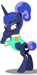 Size: 6000x12000 | Tagged: safe, artist:sunshi, princess luna, alicorn, pony, between dark and dawn, absurd resolution, alternate hairstyle, barehoof, clothes, eyeshadow, female, folded wings, hair bun, hawaiian shirt, leaning, looking back, makeup, mare, shirt, simple background, smiling, smirk, solo, tail bun, transparent background, vector, wings