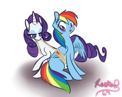 Size: 500x400 | Tagged: safe, artist:rastaquouere69, rainbow dash, rarity, pegasus, pony, unicorn, bandage, blood, female, first aid, injured, lesbian, raridash, shipping