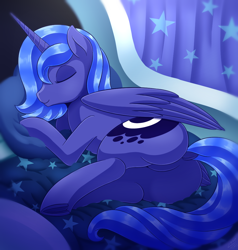 Size: 1000x1050 | Tagged: safe, artist:vavacung, princess luna, alicorn, pony, butt, cute, dock, doodle, female, luna's room, mare, moonbutt, plot, ribbon, s1 luna, sleeping, solo