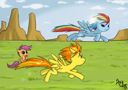 Size: 1580x1120 | Tagged: safe, artist:brainsucks, rainbow dash, scootaloo, spitfire, pegasus, pony, female, mare, wings