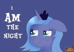 Size: 1280x905 | Tagged: safe, artist:sharpiesketches, princess luna, alicorn, pony, blushing, female, filly, i am the night, pouting, simple background, text, woona, younger