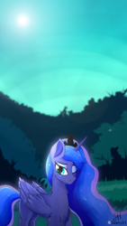 Size: 2160x3840 | Tagged: safe, artist:dashy21, princess luna, alicorn, pony, female, mare, missing accessory, one eye closed, smiling, solo