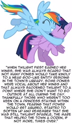 Size: 1103x1901 | Tagged: safe, rainbow dash, twilight sparkle, twilight sparkle (alicorn), alicorn, pegasus, pony, anti-alicorn drama, anti-drama, deep sleep, excerpt, fanfic, female, heartwarming, lesbian, mare, shipping, twidash