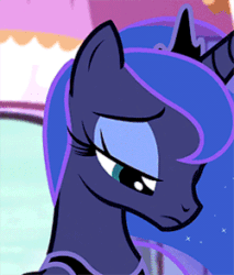 Size: 250x294 | Tagged: safe, screencap, princess luna, alicorn, pony, do princesses dream of magic sheep, animated, carousel boutique, crown, female, flowing mane, jewelry, mare, perfect loop, regalia, slow motion, solo, talking