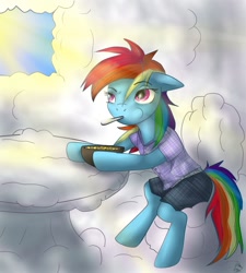 Size: 900x1000 | Tagged: safe, artist:naonii, rainbow dash, pegasus, pony, cereal, clothes, solo