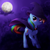 Size: 1050x1050 | Tagged: safe, artist:agletka, rainbow dash, pegasus, pony, cloak, clothes, hat, moon, night, solo