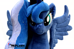 Size: 1920x1280 | Tagged: safe, artist:nekokevin, princess luna, alicorn, pony, female, irl, jewelry, looking at you, mare, photo, plushie, regalia, simple background, smiling, solo, spread wings, watermark, white background, wings