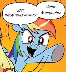 Size: 334x366 | Tagged: safe, rainbow dash, pegasus, pony, exploitable meme, game of thrones, meme, two words meme