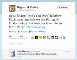 Size: 864x674 | Tagged: safe, rainbow dash, season 4, april fools, drama, meghan mccarthy, op started shit, trolling, twitter