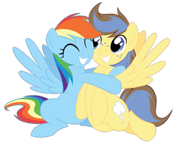 Size: 3000x2477 | Tagged: safe, artist:centchi, rainbow dash, oc, pegasus, pony, freckles, hug