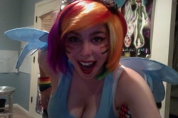 Size: 640x426 | Tagged: safe, artist:geekeryandsuch, rainbow dash, human, cosplay, irl, irl human, photo, solo