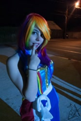 Size: 642x960 | Tagged: safe, artist:geekeryandsuch, rainbow dash, human, clothes, cosplay, dress, gala dress, irl, irl human, photo, solo