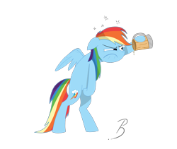 Size: 1581x1332 | Tagged: safe, artist:pandramodo, rainbow dash, pegasus, pony, bipedal, cider, dripping, drunk, drunker dash, female, hangover, mare, signature, simple background, solo, transparent background, unamused, vector