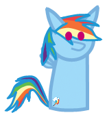 Size: 156x168 | Tagged: safe, artist:cuddleskitty, rainbow dash, pegasus, pony, blue coat, chibi, female, mare, multicolored mane, solo