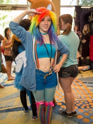 Size: 1500x2000 | Tagged: artist needed, safe, rainbow dash, human, anime matsuri, anime matsuri 2012, belly button, convention, cosplay, irl, irl human, midriff, photo, suspenders