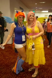 Size: 2581x3872 | Tagged: artist needed, safe, fluttershy, rainbow dash, human, convention, cosplay, dragoncon, irl, irl human, photo