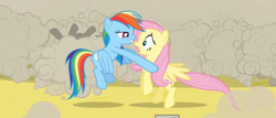 Size: 1286x552 | Tagged: safe, screencap, fluttershy, rainbow dash, pegasus, pony, a canterlot wedding, out of context, scared, shocked