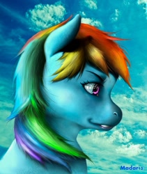 Size: 844x1000 | Tagged: source needed, safe, artist:madar13, rainbow dash, pegasus, pony, bust, eyes, portrait, realistic, shiny, solo