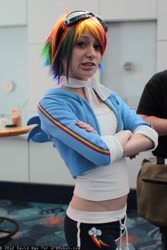 Size: 1365x2048 | Tagged: safe, artist:donknnj, rainbow dash, human, cosplay, irl, irl human, midriff, photo, solo