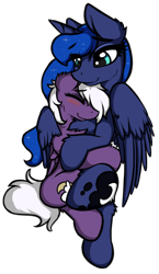 Size: 1144x1966 | Tagged: safe, artist:arjinmoon, princess luna, oc, oc:nighty cloud, alicorn, pegasus, pony, blushing, chest fluff, cuddling, cute, ear fluff, eyes closed, female, fluffy, horn, hug, mare, simple background, smiling, transparent background, winghug, wings