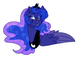 Size: 1280x940 | Tagged: safe, artist:cubbybatdoodles, princess luna, alicorn, pony, best princess, bust, female, horn, jewelry, mare, regalia, simple background, transparent background, wings