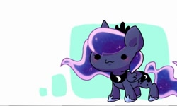 Size: 512x308 | Tagged: safe, artist:miki 14, artist:tomatoraito, princess luna, alicorn, pony, :3, abstract background, chibi, crown, cute, dot eyes, jewelry, lunabetes, regalia, solo