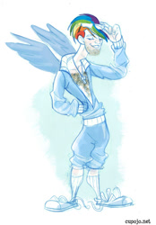 Size: 569x816 | Tagged: safe, artist:jothezette, rainbow dash, human, brony, clothes, converse, humanized, rule 63, shoes, solo, winged humanization