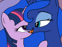 Size: 1195x913 | Tagged: safe, artist:eagc7, princess luna, twilight sparkle, alicorn, pony, bedroom eyes, duo, female, french kiss, kissing, lesbian, mare, shipping, twiluna